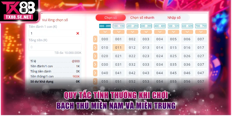 Quy tắc tính thưởng khi chơi bạch thủ miền Nam và miền Trung
