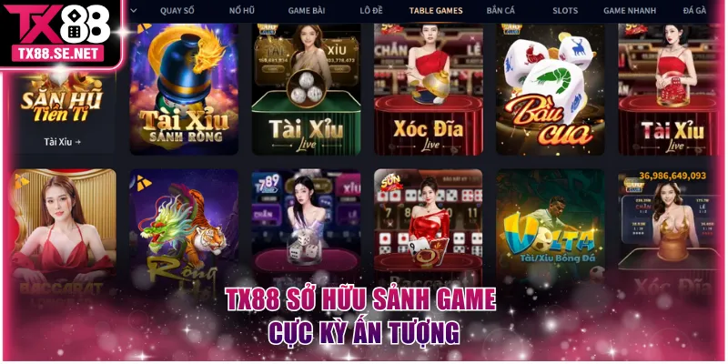 TX88 sở hữu sảnh game cực kỳ ấn tượng
